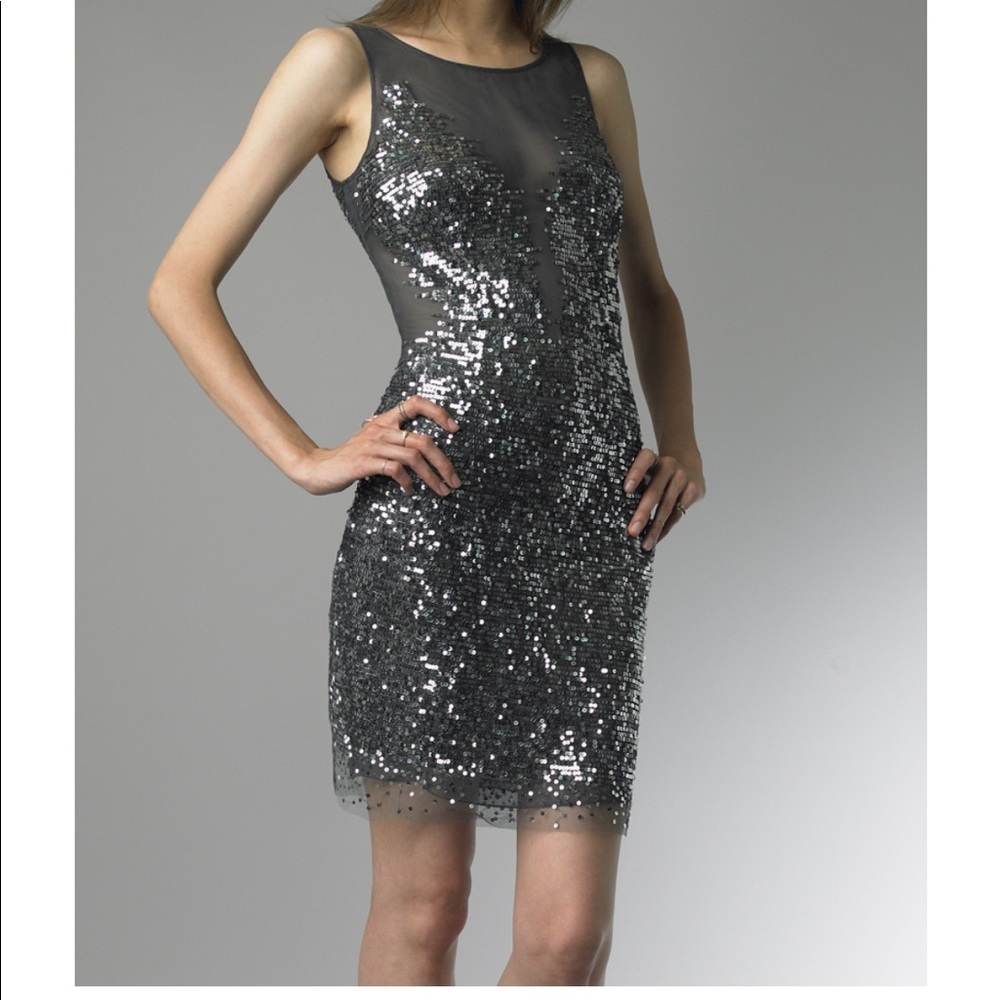 Basix black label cocktail sequin gray dress 4